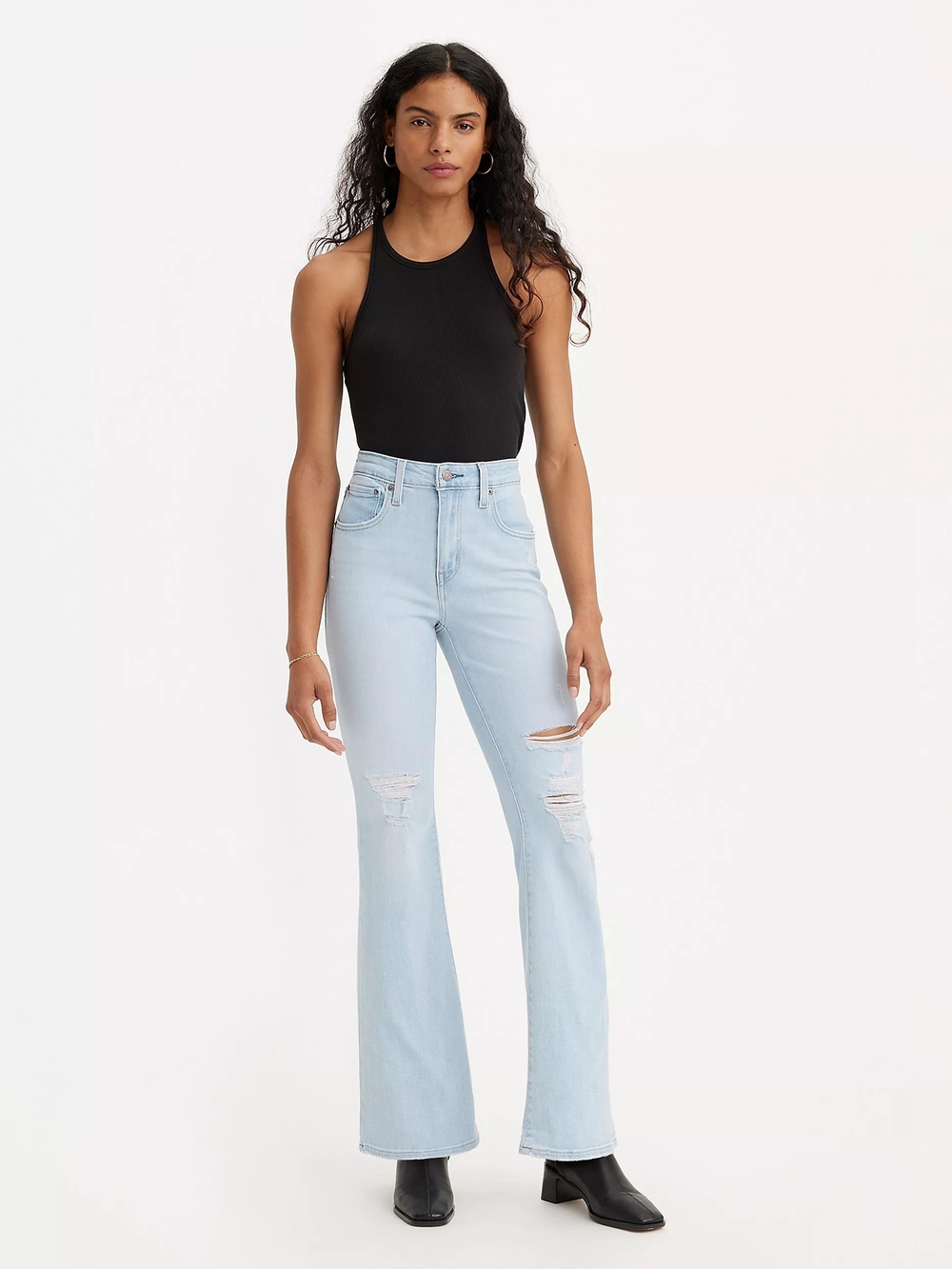 Levi's 726 High Rise Flare Jeans Light Wash Distressed Size 25